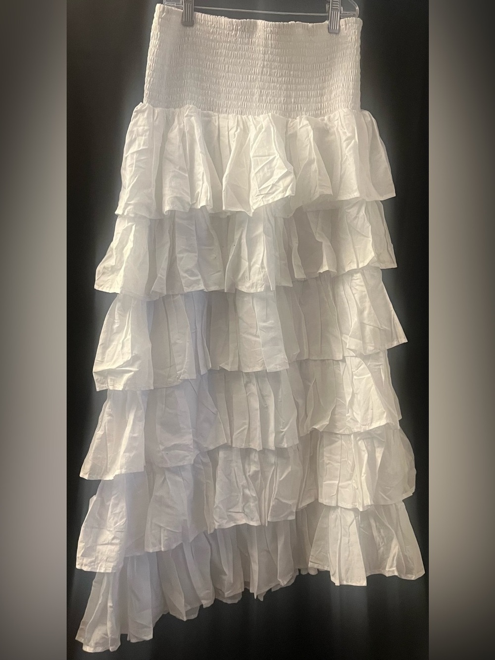 andAndrea White Tiered Ruffle Maxi Skirt